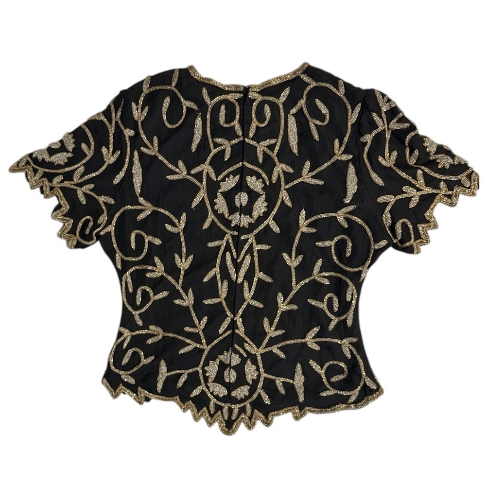 Laurence Kazar Elegant Black and Gold Beaded Top - Picture 2 of 7